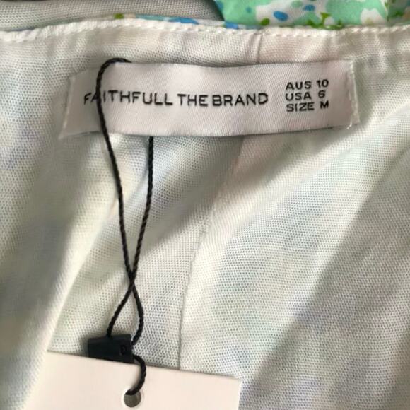 Faithfull The Brand Gaia Mini Dress Medium Blue Green Floral Summer Revolve NWT - Picture 8 of 11